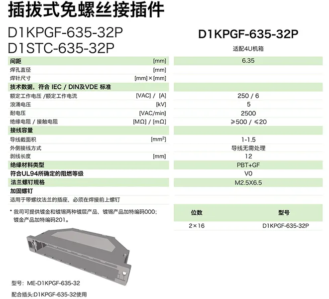 插拔式免螺丝接插件D1KPGF-635-32P(图1)