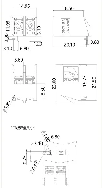 栅板式端子台GT2.5-680-02P(图1)