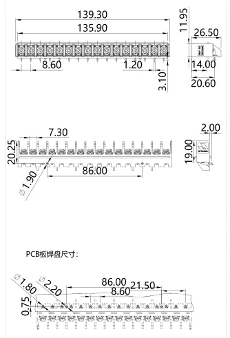 栅板式端子台GT2.5-860-16P(图1)