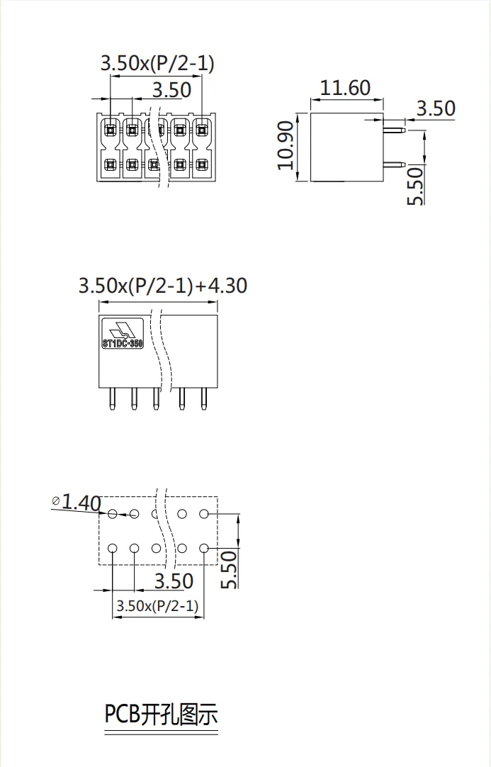插拔式端子台-插座ST1DC-350V(图1)