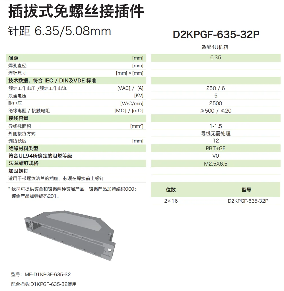 插拔式免螺丝接插件D2KPGF-635-32P(图1)